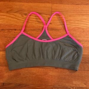 Gray with hot pink trim sports bra
